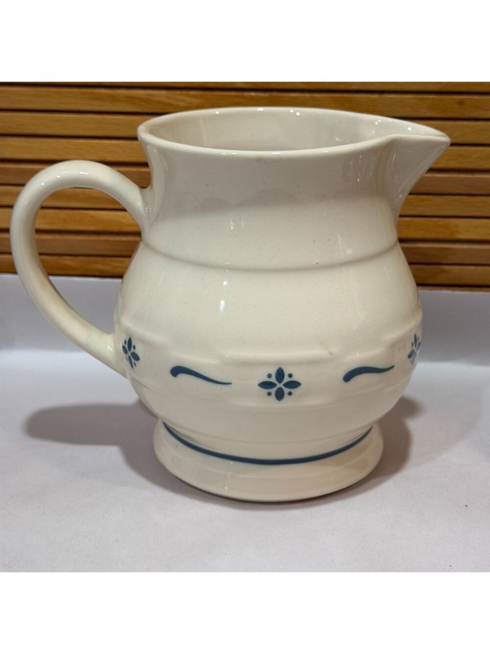 Vintage 1990 Longaberger Pottery Woven Traditions Pitcher Classic Blue 32oz 6"